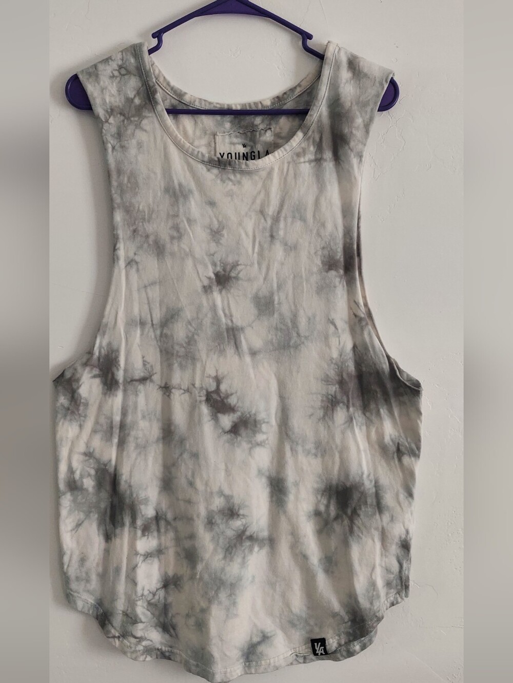 YoungLA Mens Gray Tie-Dye Muscle Tank Top Size Large